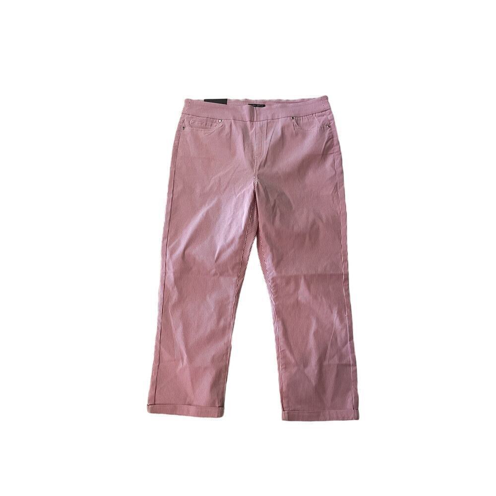 Mario Serani Cuff Capri Pants Women's Large Pink Striped‎ Rayon Italy Comfort